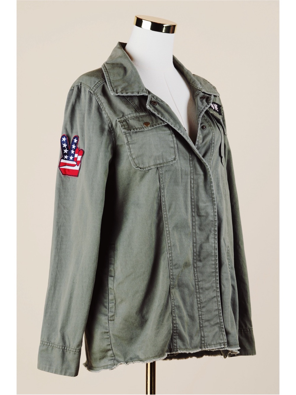 Sz M Junk Food Clothing Olive Green Peace & Love Hippie Patch Utility Jacket EUC